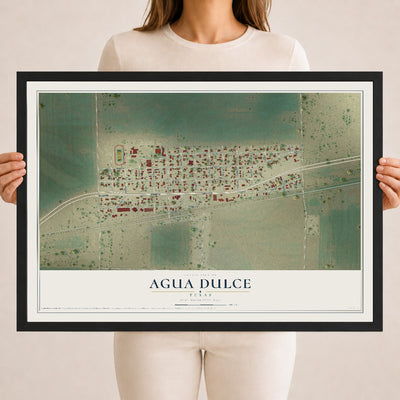 Map of Agua Dulce, Texas, 18 x 24 inch print in a black wood frame
