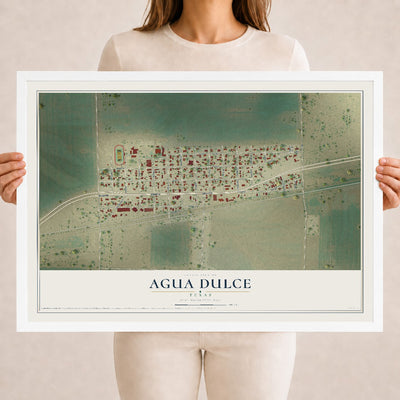 Map of Agua Dulce, Texas, 18 x 24 inch print in a white wood frame