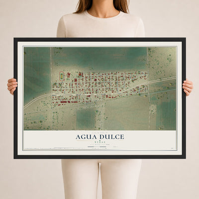 Map of Agua Dulce, Texas, 24 x 36 inch print in a black wood frame