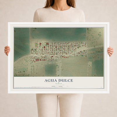 Map of Agua Dulce, Texas, 24 x 36 inch print in a white wood frame