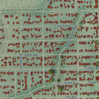 Second close-up of the map of Alamo Heights, Texas print showing more streets and buildings