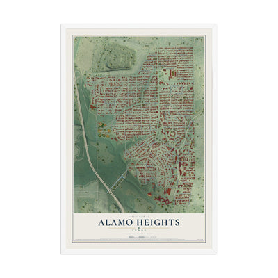 Map of Alamo Heights, Texas, 12 x 18 inch print in a white wood frame
