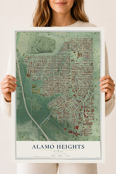 Map of Alamo Heights, Texas, 18 x 24 inch unframed archival matte print