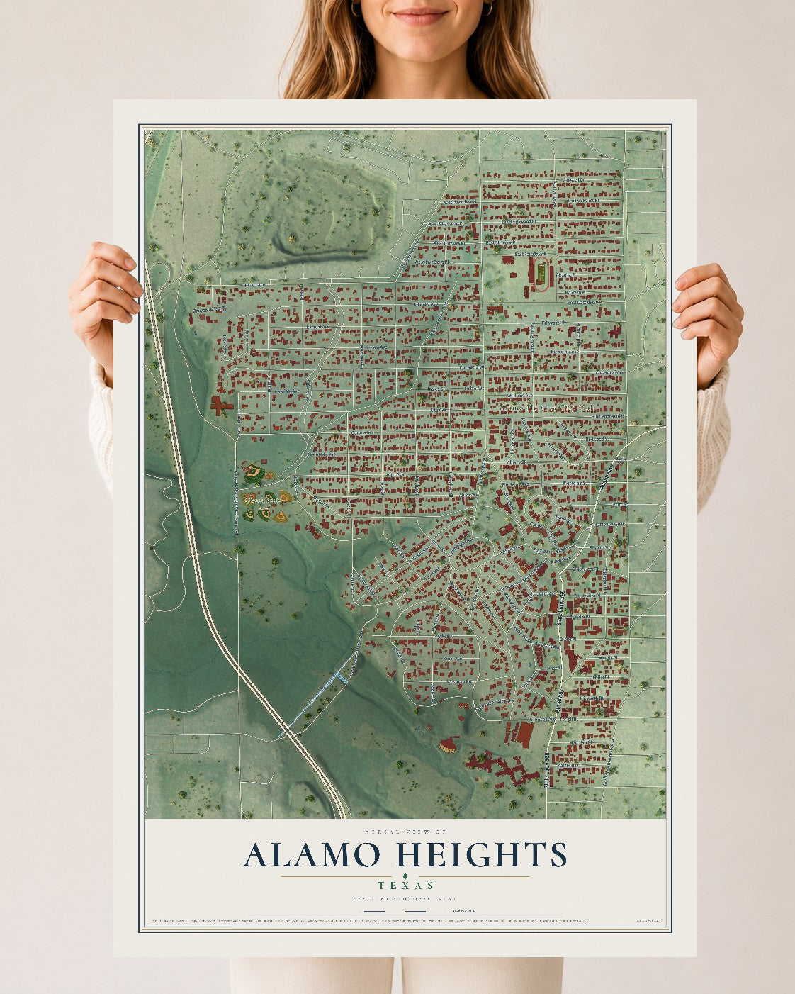 Map of Alamo Heights, Texas, 24 x 36 inch unframed archival matte print