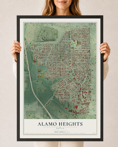 Map of Alamo Heights, Texas, 24 x 36 inch print in a black wood frame