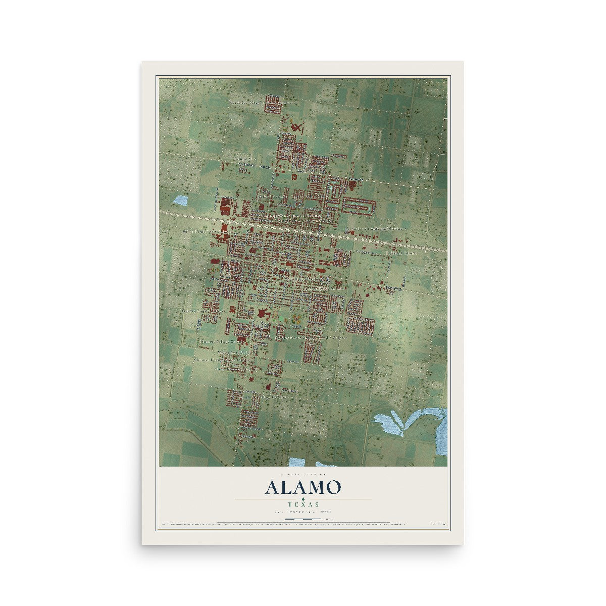 Map of Alamo, Texas, 12 x 18 inch unframed archival matte print