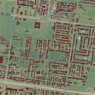 Second close-up of the map of Alamo, Texas print showing more streets and buildings
