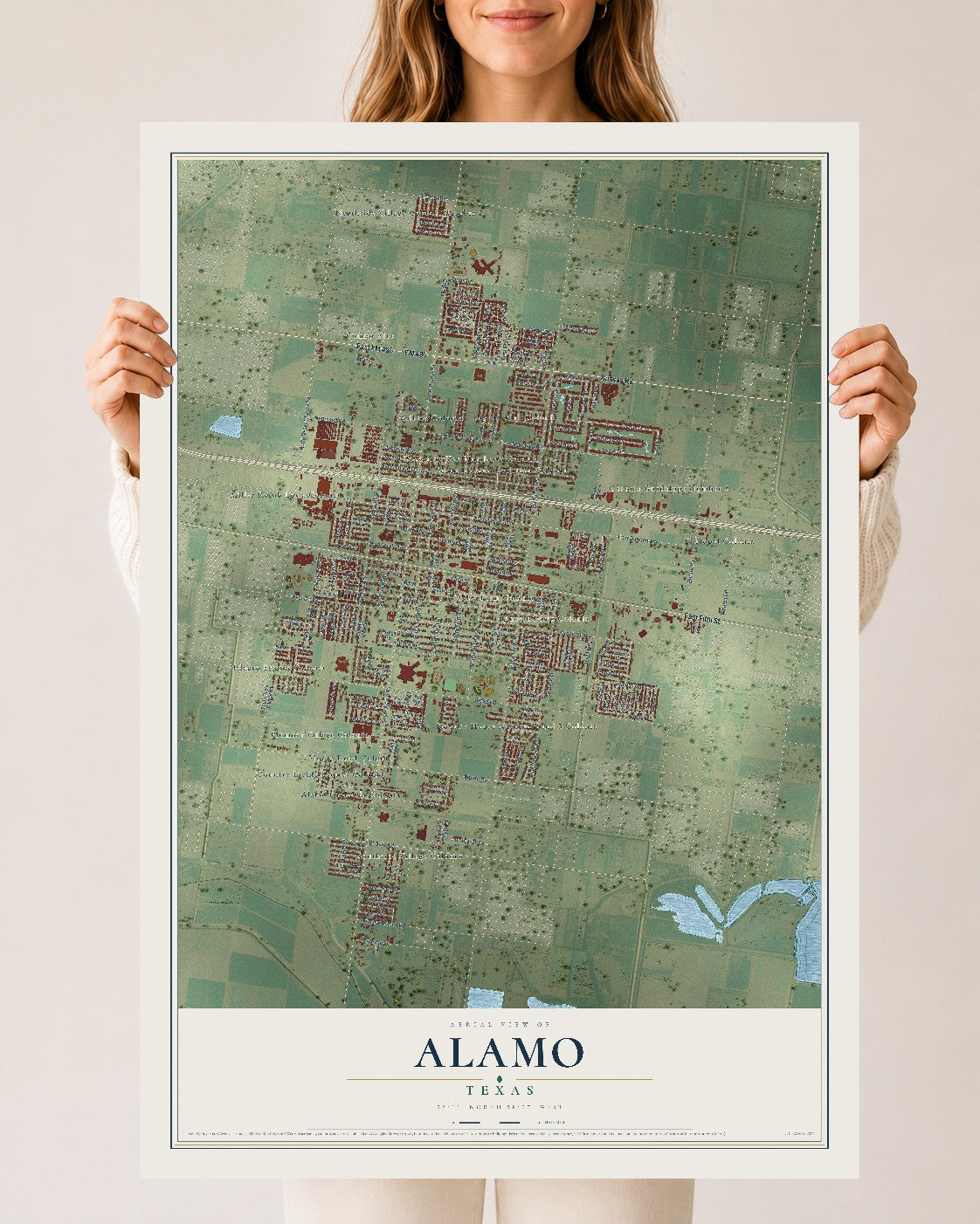 Map of Alamo, Texas, 24 x 36 inch unframed archival matte print
