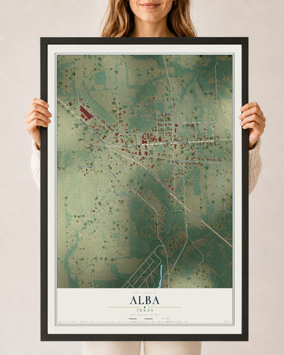 Map of Alba, Texas, 24 x 36 inch print in a black wood frame