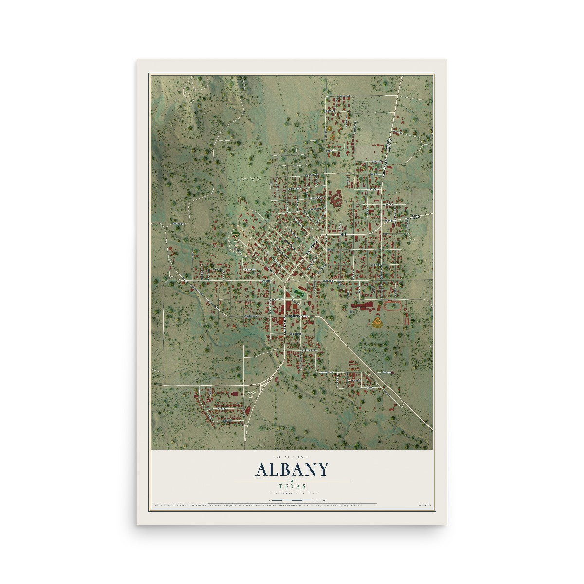 Map of Albany, Texas, 12 x 18 inch unframed archival matte print