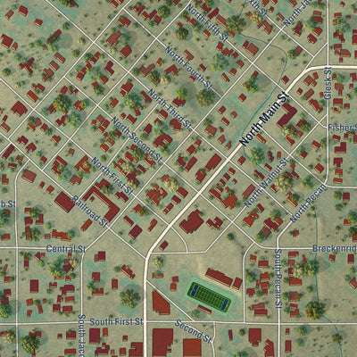 Close-up of the map of Albany, Texas print showing street and building detail