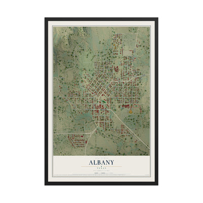 Map of Albany, Texas, 12 x 18 inch print in a black wood frame
