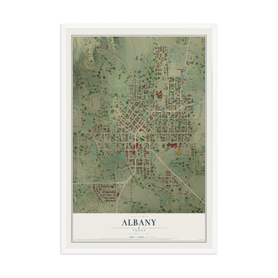 Map of Albany, Texas, 12 x 18 inch print in a white wood frame