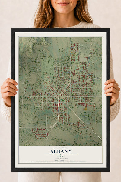 Map of Albany, Texas, 18 x 24 inch print in a black wood frame