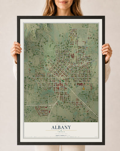 Map of Albany, Texas, 24 x 36 inch print in a black wood frame