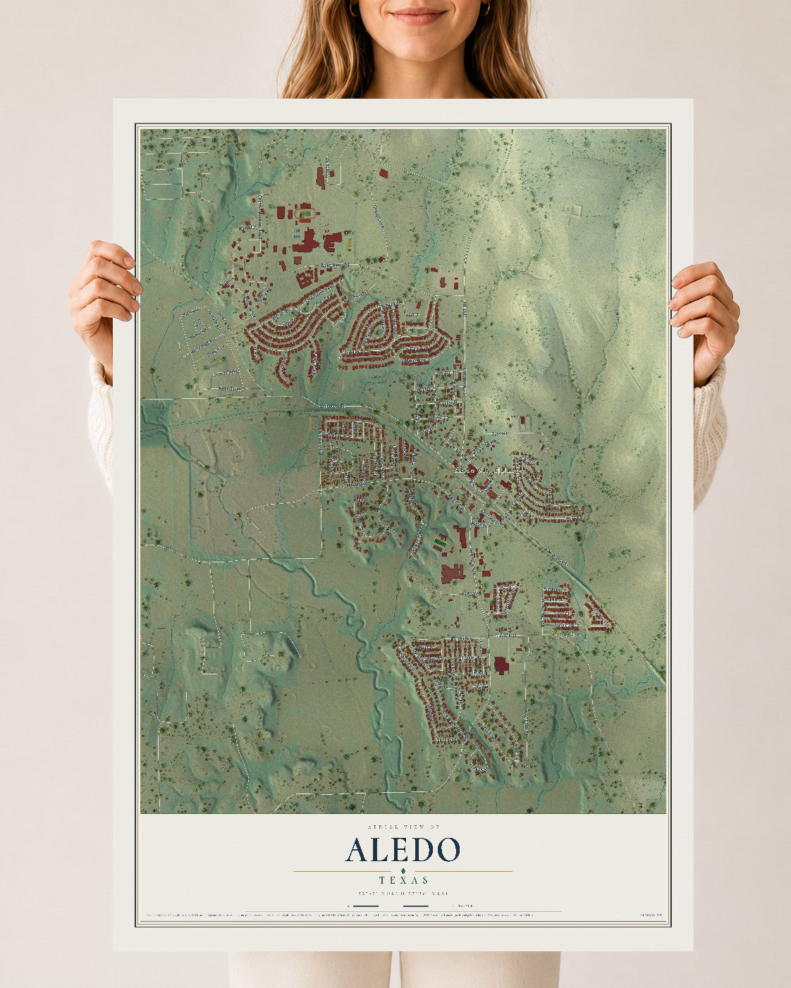 Map of Aledo, Texas, 24 x 36 inch unframed archival matte print