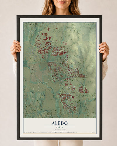 Map of Aledo, Texas, 24 x 36 inch print in a black wood frame
