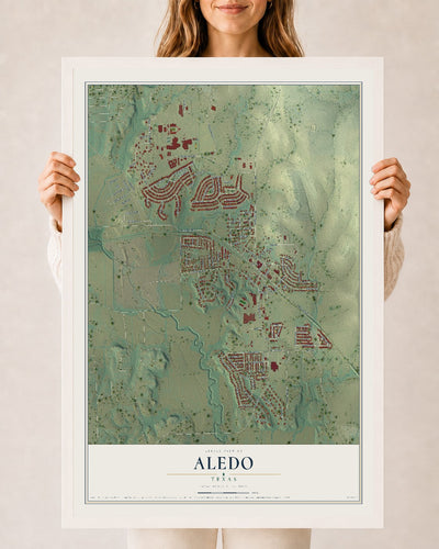 Map of Aledo, Texas, 24 x 36 inch print in a white wood frame