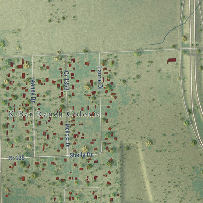 Close-up of the map of Alice Acres, Texas print showing street and building detail