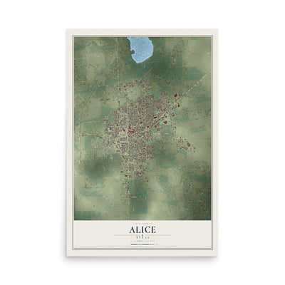 Map of Alice, Texas, 12 x 18 inch unframed archival matte print