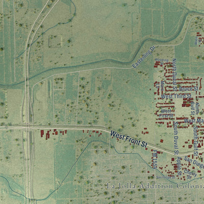 Second close-up of the map of Alice, Texas print showing more streets and buildings