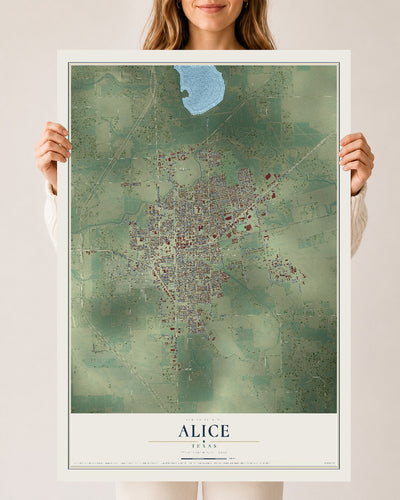 Map of Alice, Texas, 24 x 36 inch unframed archival matte print