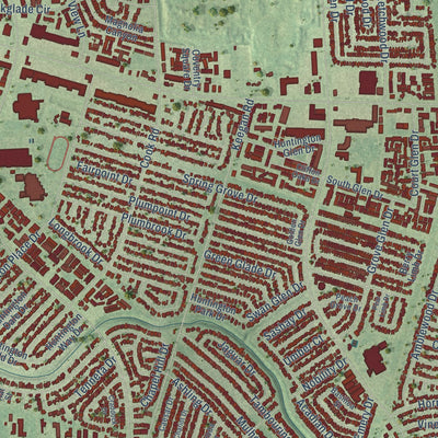 Close-up of the map of Alief, Texas print showing street and building detail