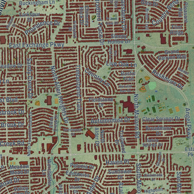 Close-up of the map of Allen, Texas print showing street and building detail