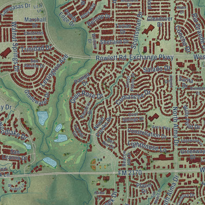 Second close-up of the map of Allen, Texas print showing more streets and buildings
