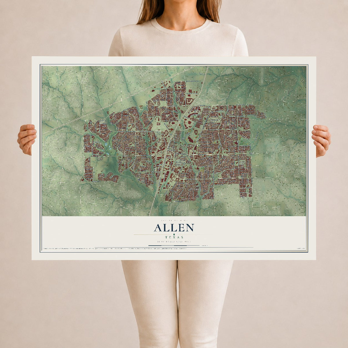 Map of Allen, Texas, 24 x 36 inch unframed archival matte print