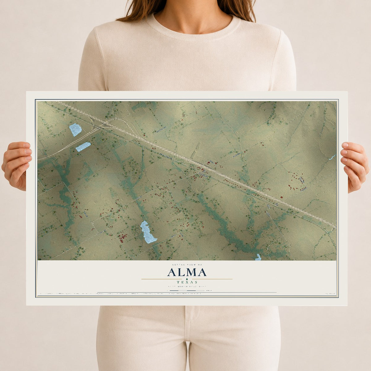 Map of Alma, Texas, 12 x 18 inch unframed archival matte print