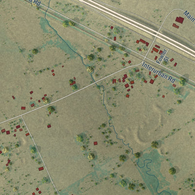 Close-up of the map of Alma, Texas print showing street and building detail
