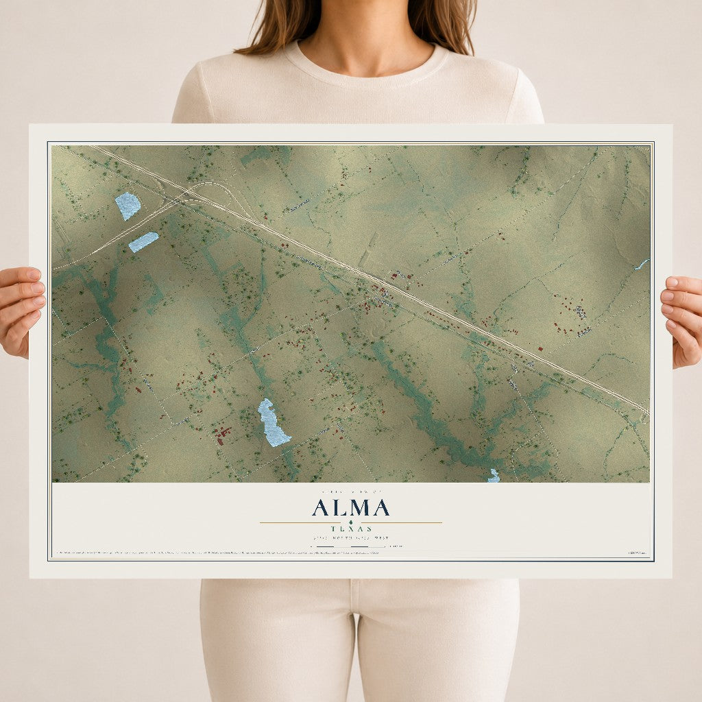 Map of Alma, Texas, 18 x 24 inch unframed archival matte print