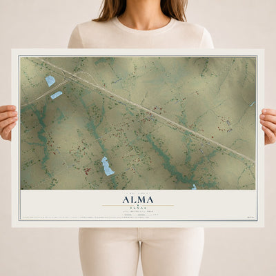 Map of Alma, Texas, 18 x 24 inch unframed archival matte print