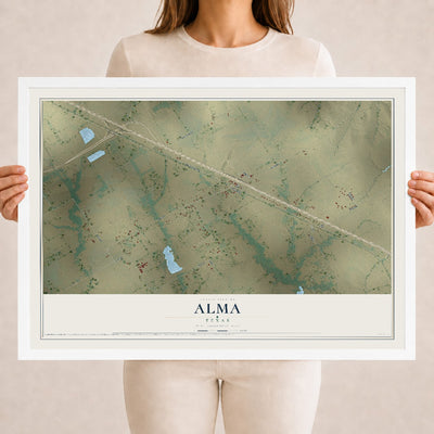 Map of Alma, Texas, 18 x 24 inch print in a white wood frame