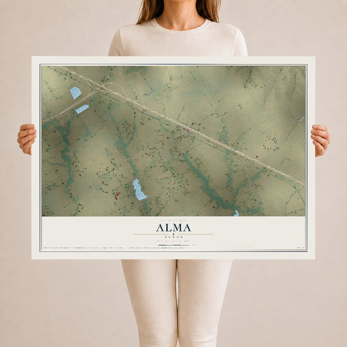 Map of Alma, Texas, 24 x 36 inch unframed archival matte print