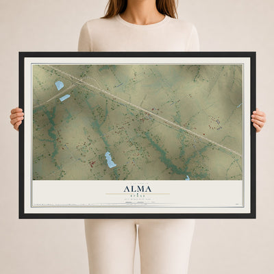 Map of Alma, Texas, 24 x 36 inch print in a black wood frame