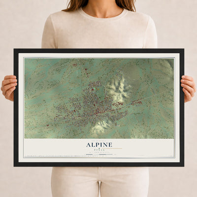 Map of Alpine, Texas, 12 x 18 inch print in a black wood frame
