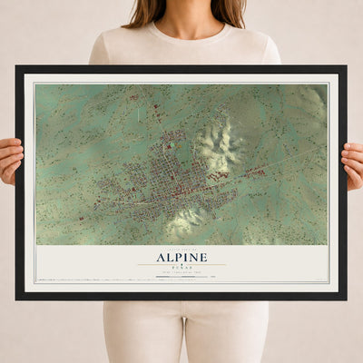 Map of Alpine, Texas, 18 x 24 inch print in a black wood frame
