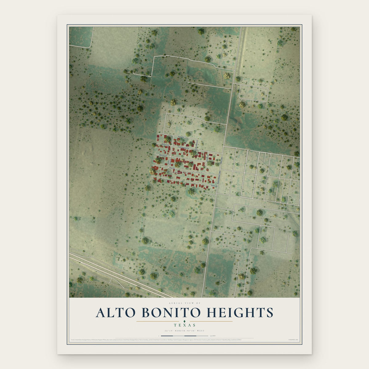 Alto Bonito Heights, Texas map print, the full design