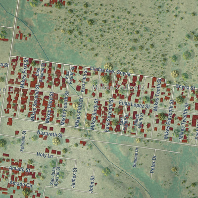 Close-up of the map of Alto Bonito, Texas print showing street and building detail