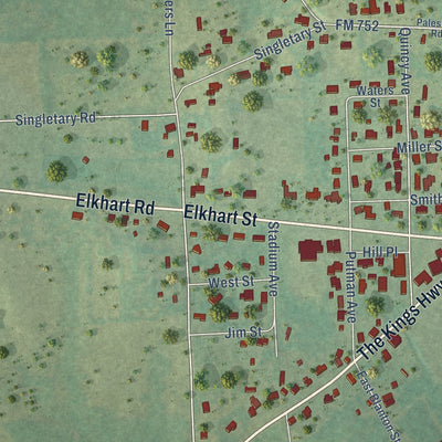 Second close-up of the map of Alto, Texas print showing more streets and buildings