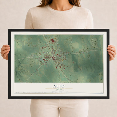 Map of Alto, Texas, 12 x 18 inch print in a black wood frame
