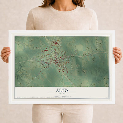 Map of Alto, Texas, 12 x 18 inch print in a white wood frame
