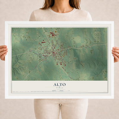 Map of Alto, Texas, 18 x 24 inch print in a white wood frame