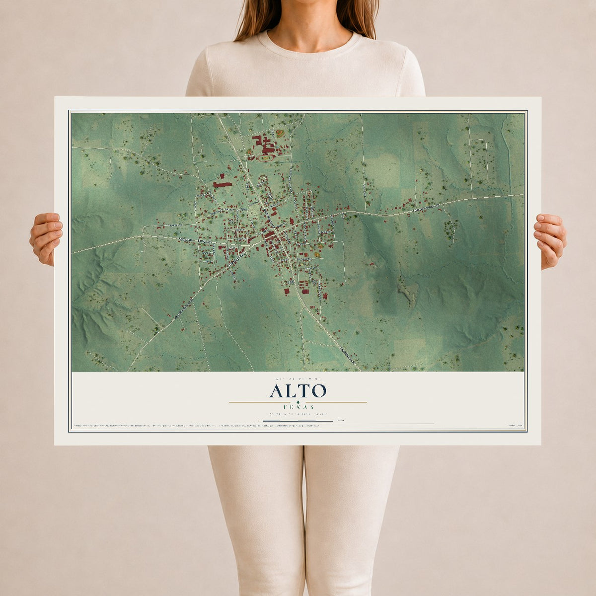 Map of Alto, Texas, 24 x 36 inch unframed archival matte print