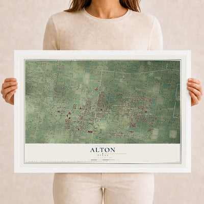 Map of Alton, Texas, 12 x 18 inch print in a white wood frame