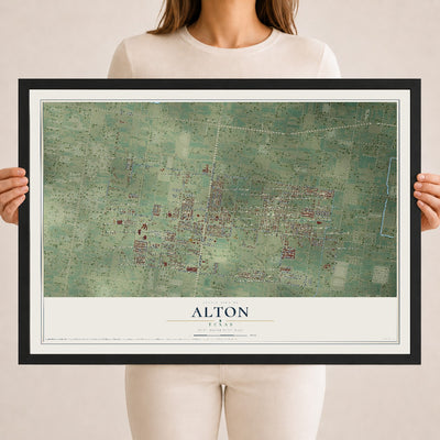 Map of Alton, Texas, 18 x 24 inch print in a black wood frame
