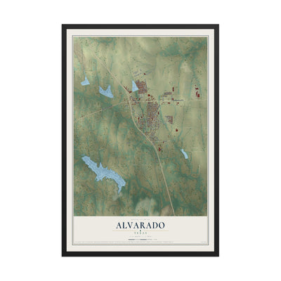 Map of Alvarado, Texas, 12 x 18 inch print in a black wood frame