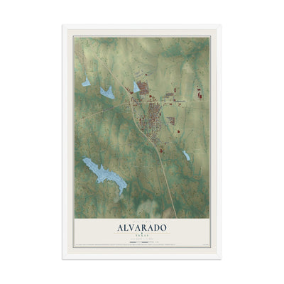 Map of Alvarado, Texas, 12 x 18 inch print in a white wood frame